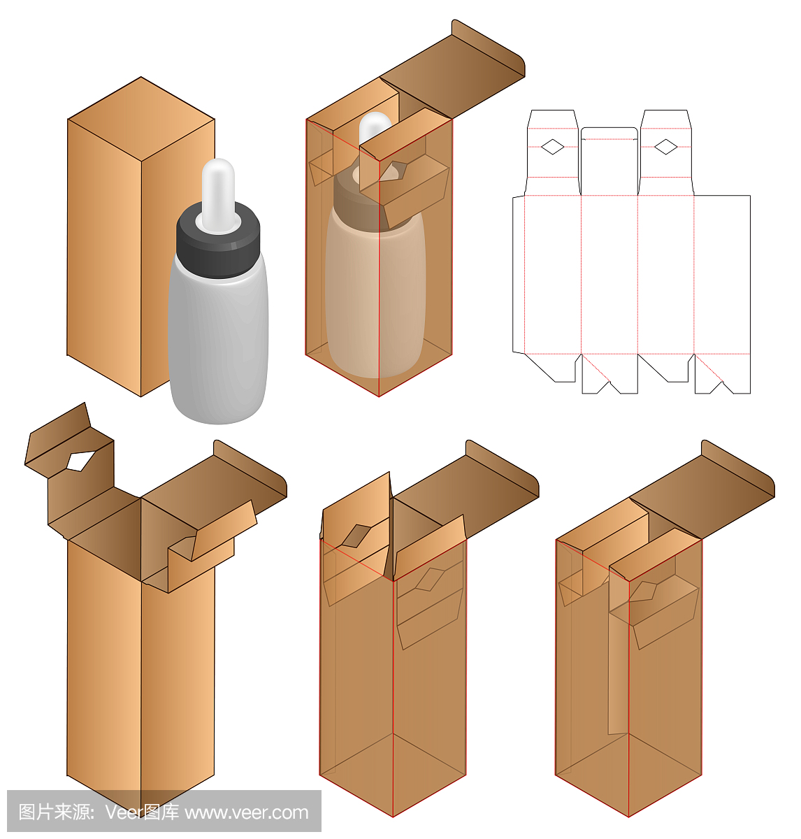 包装盒模切模板设计。三维模型